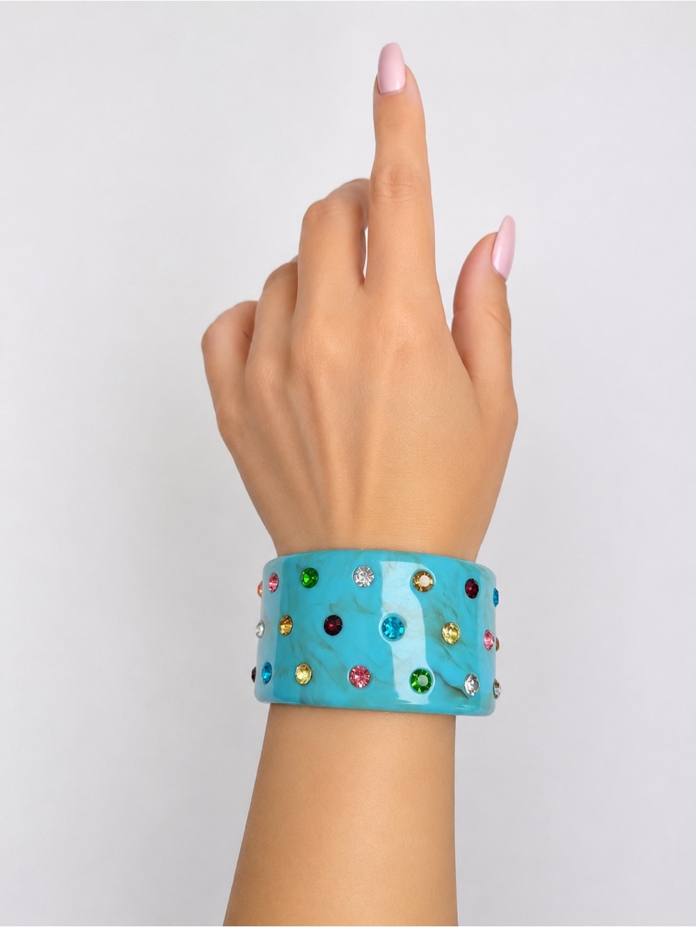 Vintage Turquoise Cuff Bracelet Colorful Rhinestones Statement Y2K Glam Jewelry